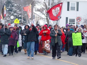 Idle No More protesters from Walpole Island are shown in Algonac, Mich. on Sunday. DAVID GOUGH david.gough@sunmedia.ca