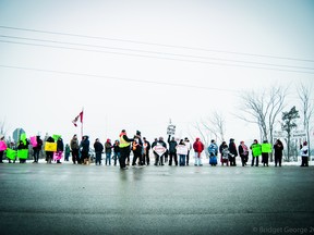 Dozens of protesters took to the streets at Kettle and Stony Point First Nations as part of the Idle No More movement on Saturday. (BRIDGET GEORGE PHOTOGRAPHY)