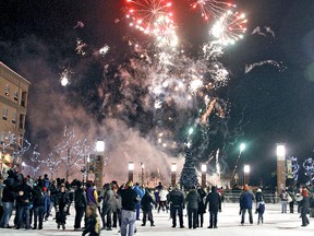 KARA WILSON, for The Expositor

Fireworks light up the sky downtown during the New Year's Eve party at Harmony Square.