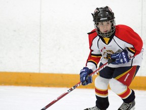 Amber Safadi patrols the blue line for the St. Thomas Panthers Atom B team in their game Saturday against the Sarnia Lady Sting. (Contributed)