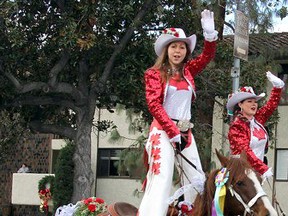 Devin Cammaert and Shanna Rabideau of the Canadian Cowgirls Precision Drill Team during the Rose Bowl Parade in California Tuesday January 01, 2012. CONTRIBUTED/ THE CHATHAM DAILY NEWS/ QMI AGENCY
