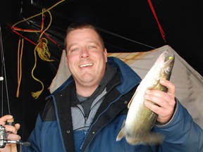 Mike Blais, Kitchener-Cambridge, pulled up a 22-inch walleye fishing in Callander Bay at 1:30 p.m. Wednesday afternoon, releasing the protected slot-size fish back into Lake Nipissing.