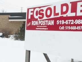 A sold sign stands outside of the Brick Street elementary school on Commissioners Rd. in London on Thursday. (CRAIG GLOVER The London Free Press)