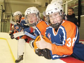 The Tappara bantam club, of Finland, played two games at the Benson Centre on Thursday, part of a Canadian tour, and the players and coaches said they’ve received an ‘incredible welcome’ in Canada. The Finland players are pictured at bench before a game with the Colts.
Staff photo/TODD HAMBLETON