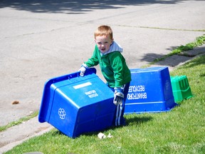 Submitted Photo

Flipping blue boxes and checking to ensure residents haven't put styrofoam in the wrong container has become a favourite hobby of little Nolan Matthews, 6.