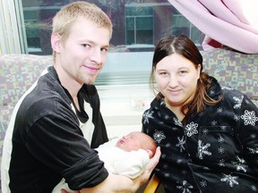 TINA PEPLINSKIE tina.peplinskie@sunmedia.ca
Andrew Rumleskie and Amanda Norlock of Barry’s Bay welcomed Liam Brandon Rumleskie at 8:21 p.m. Jan. 1 making him the Pembroke Regional Hospital’s New Year’s Baby for 2013. For more community photos, please visit our website photo gallery at www.thedailyobserver.ca.