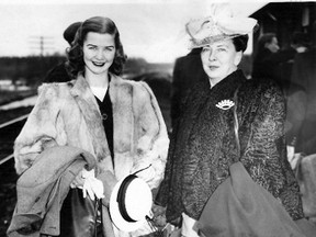 Barbara Ann Scott and her mother arrive at the Train Station in time for her performance at the McIntyre Arena in April 1948. The women stayed at the Pamour residence of Dr. and Mrs. Paul, who were friends of the Canadian and Olympic champion.