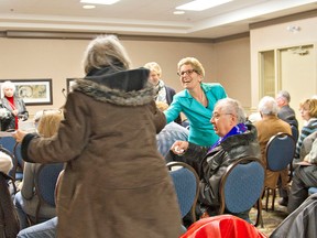 KARA WILSON, for The Expositor

Ontario Liberal leadership candidate Kathleen Wynne greets party members at a meeting Friday night at the Best Western Brant Park Inn.