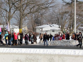 Demonstrators gathered at the Bluewater Bridge Saturday for a peaceful demonstration as part of the Idle No More movement. (TARA JEFFREY/SARNIA OBSERVER/QMI AGENCY)