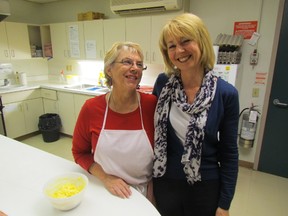 Manager Miriam Carmody, right, visits with volunteer Anne Craig in the kitchen at Sarnia's Strangway Community Centre. Carmody is set to retire this month. A tea and open house is being held for Carmody Jan. 11, 3 p.m., at the centre on East Street. Sarnia, Ont., Jan. 4, 2013 PAUL MORDEN/THE OBSERVER/QMI AGENCY