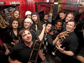 Niagara region 14-piece brass-funk-hip-hop band My Son the Hurricane, at left, will be part of Lupercalia’s pub crawl/coffeehouse tour in downtown Owen Sound Feb. 16.