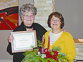 The Cold Lake Hospital Foundation and Medical Development Fund Societies honoured one of their own at a dinner on Dec. 11 at Picante Cafe.  Outgoing member Mrs. Pat Emery was recognized for her dedication and years of service from 1995 to 2012, many of those years as Chair of both Societies.   Pictured above are Pat Emery and current Societies President, Eva Urlacher.   The Medical Development Fund Society provides grants to local healthcare employees, physicians and students undertaking health-related training.  The Hospital Foundation is a registered charity and all donations to this Society are used to enhance the programs and services provided by the Cold Lake Healthcare Centre.