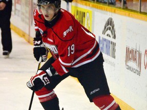 Artur Gavrus, shown in action against the Guelph Storm last January, has rejoined the Owen Sound Attack.