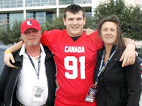 Austin Miller of Morpeth poses with his parents, Ron and Jackie Fordham, outside Reliant Stadium in Houston. (Contributed Photo)