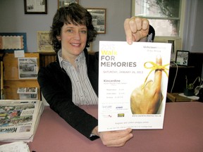 Kincardine Alzheimer’s Walk for Memories organizer shows off a poster for the Jan. 26, 2013 event, which is a fundraiser for Alzheimer’s education, support, assessment and information. Thurman said many more walkers to make the area’s first event a success.  (TROY PATTERSON/KINCARDINE NEWS)