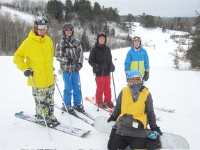 Alistair Wilson, Carson Nadeau, Stephen Beange, Nick Bourguignon and in front Kieran Cooper took advantage of the conditions at Espanola’s Boogie Mountain this past weekend. 
Photo supplied