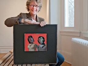 Photos by BRIAN THOMPSON, The Expositor

Port Dover artist Vicki Easton McClung shows one of her mixed media photo collages, "The Sales Pitch," which is part of an exhibit of her work at Glenhyrst Art Gallery of Brant.