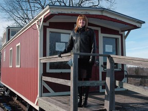 St. Thomas Mayor Heather Jackson in front of the Elgin Tourism Services caboose. Jackson said the future of the city's tourism relationship with Elgin county is uncertain and tourism funding to the county will be a point of discussion at an upcoming council meeting. (Nick Lypaczewski Times-Journal)