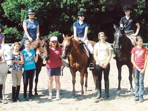 SUBMITTED PHOTO
The riders who achieved their Rider Levels throughout 2012 at the Spruce Ride Equicentre (from left) were Chloe Habraken, Paige Frodsham on Tucker, McKenna Bolan, Sydney Frodsham, Sarah Zehey on Amber, Cynthia Reaume, Fiona Murray on Indy, Ashley Raddatz, Theresa Peplinskie on Ava, Marianne Maurice, Narissa Leslie on Sasha and Emma Finlay.