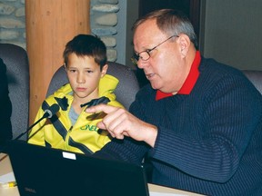 Councillor Ivan Davies with mock councillor Patrick Belanger during December session. Youth are being sought for a Mayor's Youth Council being formed for Cochrane.