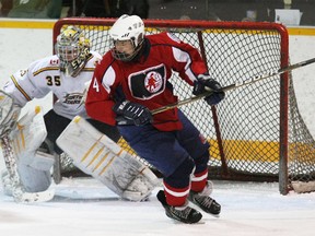 This is a Nugget file photo of North Bay Midget 'AAA' Trapper action last month. The Trappers rallied to beat the Nickel City Sons, Thursday, at West Ferris arena with two more home games Saturday and Sunday.