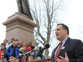 Federal Heritage Minister James Moore announces more than $860,000 in funding for events and programs commemorating the 200th anniversary of Sir John A. Macdonald Friday afternoon in Kingston.
Elliot Ferguson The Whig-Standard