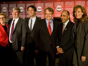 Ontario Liberal Party Leadership hopefuls pose for a photo at the Old Mill Inn in Toronto on Jan. 9, 2013. Left to right are: Kathleen Wynne, Glen Murray, Eric Huskins, Gerard Kennedy, Harinder Takhar, Sandra Pupatello and Charles Sousa. (Dave Thomas/QMI Agency)