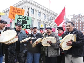 Protestors are seen gathering during a rally around Parliament Hill Jan 11, 2013 in Ottawa. Certain Chiefs met with the Prime Minister today in Ottawa to talk about Idle no More and other issues.
Andre Forget/QMI Agency