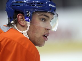 Edmonton Oilers' Taylor Hall during a conditioning skate at Rexall Place in Edmonton on Friday. (Perry Mah/QMI Agency)