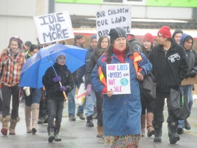 Idle No More protesters march through the streets of downtown Sudbury on Friday January 11/2013  in Sudbury, Ontario.GINO DONATO/THE SUDBURY STAR/QMI AGENCY