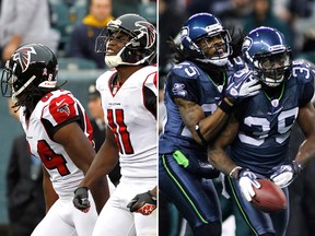 The Atlanta Falcons' wideout tandem of Julio Jones and Roddy White pose a physical dilemma for Seattle Seahawks' shutdown duo of Richard Sherman and Brandon Browner. (REUTERS)