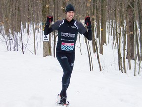 First place winner, David Le Pohro, pictured during the first annual Dion Eastern Ontario Snowshoe Running Series Championship at Summerstown Forest on Saturday.
Staff photo/ERIKA GLASBERG