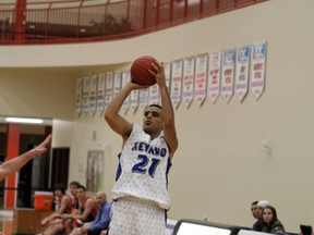 Keyano College Huskies guard Saleem Farhat hit three-pointers in his ACAC return Friday night against the GPRC Wolves.  TREVOR HOWLETT/TODAY STAFF