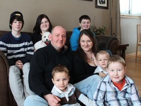 The newly expanded Sorrell family features (back row) Curtis, Courtney, and Cameron, (middle) Jamie and Susan, (front) Joshua, Jamieson and Nathaniel, at their home in Elliot Lake.