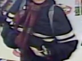 Police have released a video image of a suspect wanted in relation to an armed robbery at BJ's convenience store in Simcoe on Sunday, Jan. 13, 2012.
