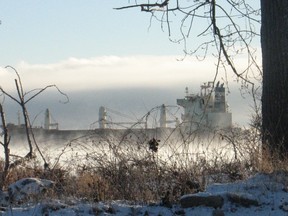 A cargo ship slips past Pilon Point in South Glengarry in late December, 2012. STAFF PHOTO/PEERENBOOM