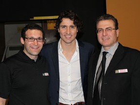 Kevin Roche (left) and Patrick Keaney (right) are big supporters of Liberal leadership candidate Justin Trudeau, who visited Sudbury last month. (Supplied photo)