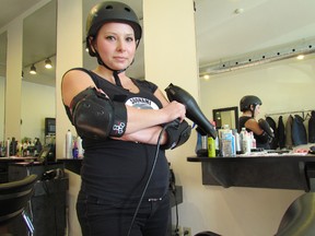 Kirsten Frandsen's working days are spent as a hairdresser at The Gallery in Sault Ste. Marie.  As a Sault Roller Derby participant, she's better known as Permanent Wave.