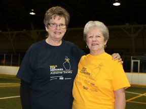 Sharon Young, left, and Marily McCulloch are working with the Alzheimer Society of Brant to organize the second annual Brant Walk for Memories in Paris, Ontario on Sunday, Jan. 27, 2013 at Syl Apps Community Centre. Young lost her husband, Dave, to Pick's disease two years ago, while McCulloch's husband, Gerald, has Alzheimer's disease. MICHAEL PEELING/THE PARIS STAR/QMI AGENCY