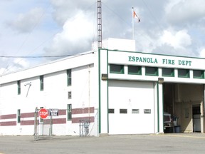 Photo of existing Espanola Fire Hall taken on 2012.  
Photo by Kevin McSheffrey/The Mid-North Monitor/QMI Agency