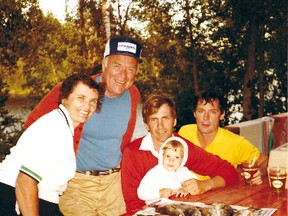 Helen Stewart (Grandma), Wally Stewart, Jim Gustafon (holding me when I was about two) and my uncle Jim Brigham with a nice catch of walleyes from the 80’s.  This photo was taken at our family cabin on Echo Bay.