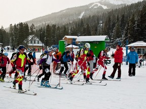 CURT DERBYSHIRE PHOTO. The skimo race at Castle Mountain last weekend began with a mass start at 10:00 a.m. in the base area, and the top competitors were literally sprinting out of the gates. Racers were treated to clear blue, southern Alberta skies and they responded with some impressive displays of endurance.