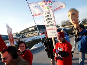 Teachers protest at MPP Todd Smith_s office