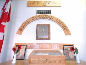 Shown is the Loghrin Memorial at the Royal Canadian Legion branch 8 on St. Patrick St. on Wednesday. (SCOTT WISHART The Beacon Herald)