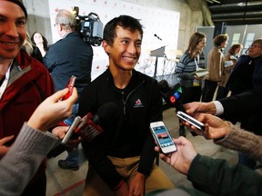 Reigning World Champion, Patrick Chan talks with the media about the upcoming Canadian National Figure Skating Championships, Jan. 17, 2013. (Craig Robertson/QMI Agency)