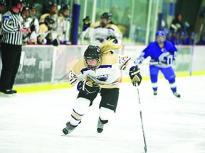 Submitted photo
Deep River native and St. Michael’s College forward Courtney Burnett races up ice in a 2011 game against the University of Massachusetts Boston.