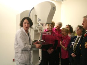 Diagnostic imaging manager Ange Schussler provides a first look Friday, Jan. 18, 2013 at the new digital mammography machine at Lake of the Woods District Hospital to community groups who contributed to the new equipment.
JON THOMPSON/KENORA DAILY MINER AND NEWS/QMI AGENCY