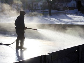 Timmins residents showed their hardiness as mid-January temperatures hit a record low as the thermometer dropped to -44°C on Wednesday night. It was the coldest Jan. 16 in Timmins on record. City employee Gilles Potvin, pictured, takes advantage of the cold and disappears in a cloud of steam as he floods an outdoor hockey rink at Roy Nicholson Park on Friday.