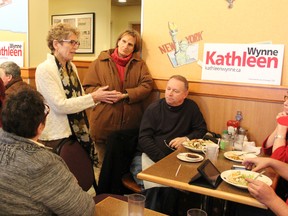 Ontario Liberal leadership contender Kathleen Wynne made a stop in Sarnia, Ont. at John's Restaurant, Saturday afternoon, as part of a regional weekend bus tour. TARA JEFFREY / THE SARNIA OBSERVER / QMI AGENCY
