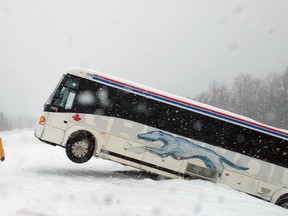 Greyhound Bus Slides off Hwy. 17